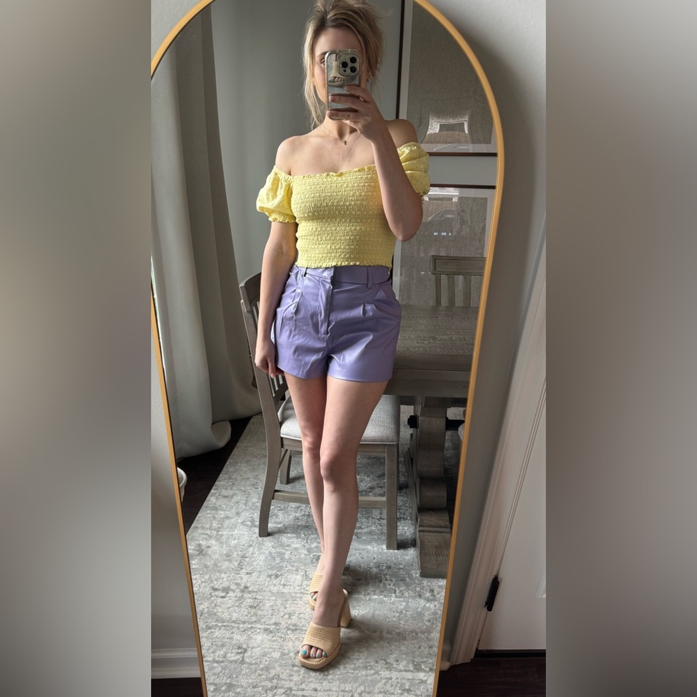 Lavender Purple Faux Leather Women's Shorts - Picture 6 of 16